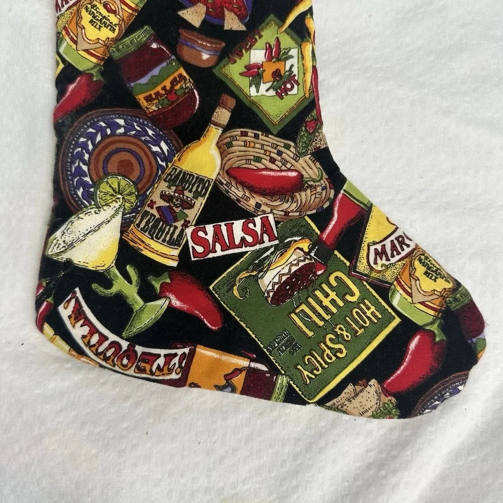 Christmas Stocking Chile Peppers Hot Salsa Tequila Spicy Faux Fur Trim Lined 14